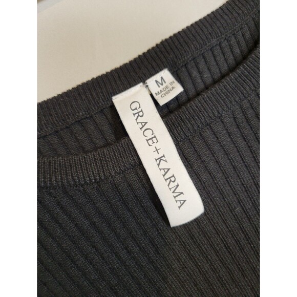 Grace Karma Sweater Womens Medium Black Ribbed Ruffle Hem Preppy Academia - Picture 6 of 8